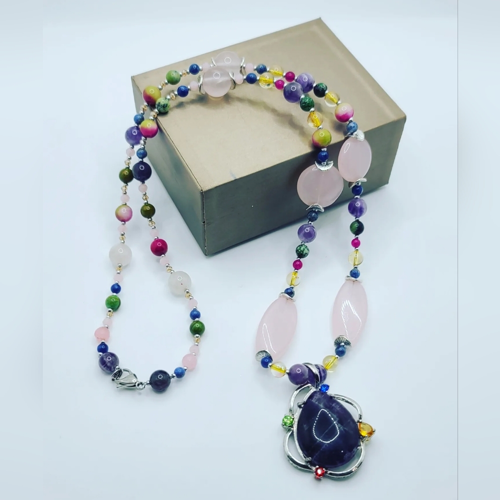 Rose Quartz, Amethyst, Mixed Crystals necklace